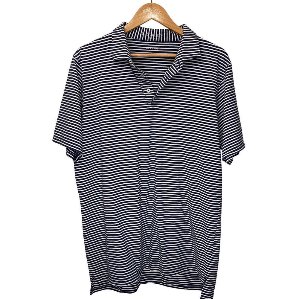 B. Draddy Mens L Striped Golf Polo Shirt Pima Peru Short Sleeve Performance Navy